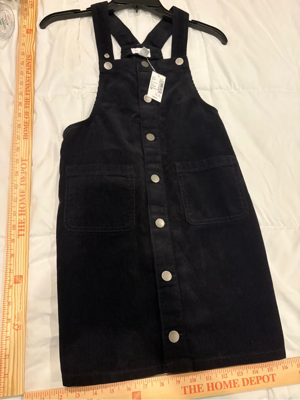 The Children’s Place Black Corduroy Snap-Front Overall Dress size 12 girls